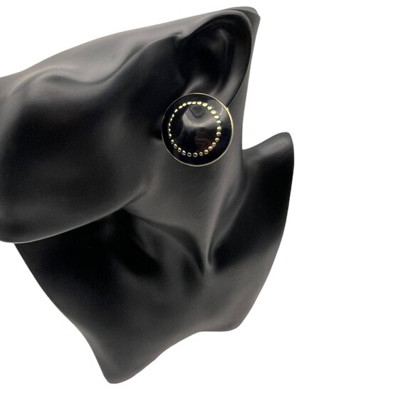 **Large Vintage Black and Gold Clip On Earrings - Picture 1 of 12